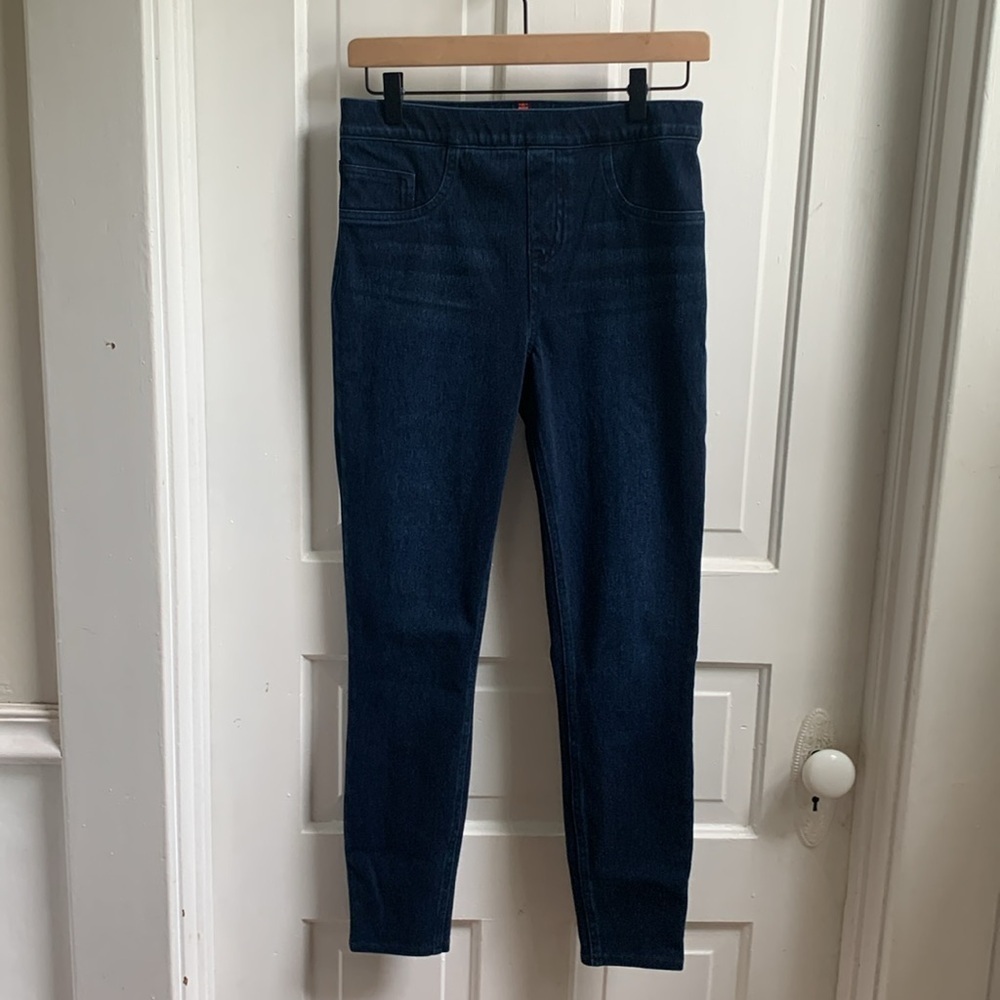 Spanx Pull On Skinny Jeans Dark Blue Wash Medium